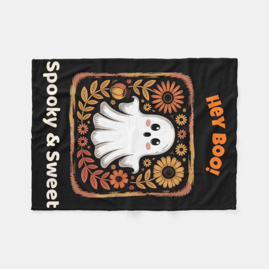 Hey Boo Ghost Retro Halloween Spooky Schattige Okt Fleece Deken (Voorkant (Horizontaal))