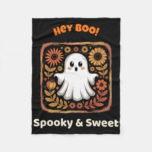 Hey Boo Ghost Retro Halloween Spooky Schattige Okt Fleece Deken (Voorkant)
