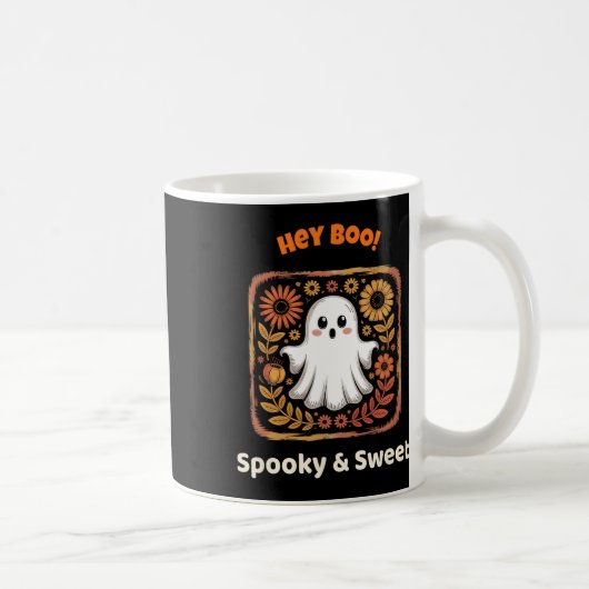 Hey Boo Ghost Retro Halloween Spooky Schattige Okt Koffiemok (Rechts)