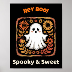 Hey Boo Ghost Retro Halloween Spooky Schattige Okt Poster