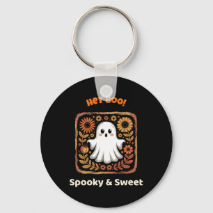 Hey Boo Ghost Retro Halloween Spooky Schattige Okt Sleutelhanger