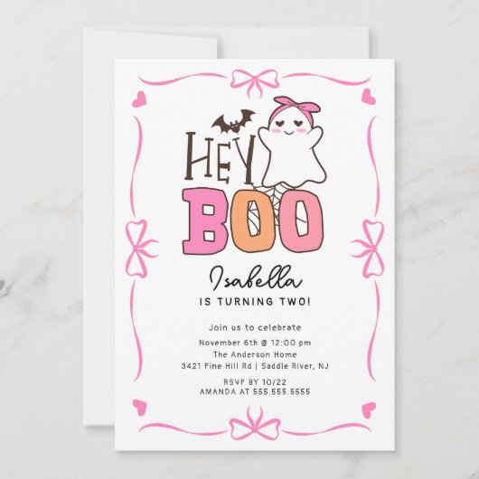 Hey Boo Ghost Verjaardagsfeestje Kaart (Voorkant)