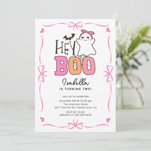 Hey Boo Ghost Verjaardagsfeestje Kaart (Staand voorkant)