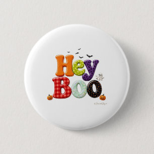 Hey Boo Gingham en Spetter Lettering Ronde Button 5,7 Cm