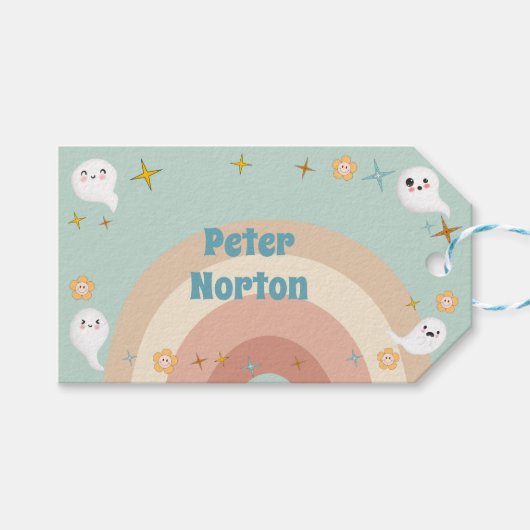 Hey boo goovy halloween retro kinderen verjaardag cadeaulabel (Voorkant (Horizontaal))