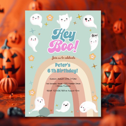 Hey boo goovy halloween retro kinderen verjaardag kaart