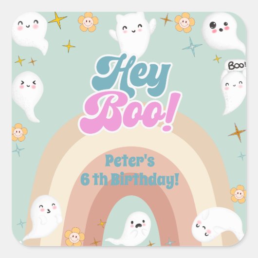Hey boo goovy halloween retro kinderen verjaardag vierkante sticker (Voorkant)