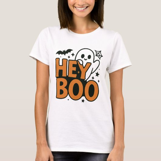Hey Boo | Grappig Sinaasappel & Black Ghost Vrouwe T-shirt (Voorkant)