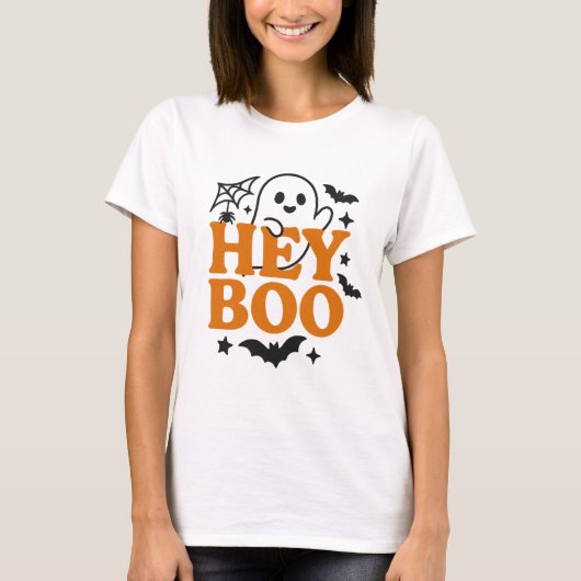 Hey Boo | Grappig Sinaasappel & Black Ghost Vrouwe T-shirt (Voorkant)