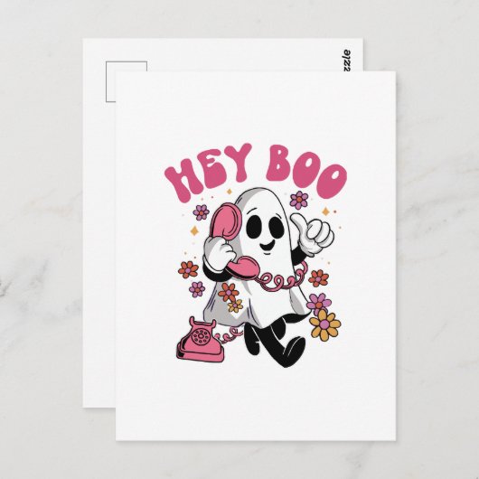 Hey Boo - Groovy Ghost Halloween Briefkaart (Voorkant / Achterkant)