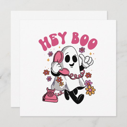 Hey Boo - Groovy Ghost Halloween Kaart (Voorkant / Achterkant)
