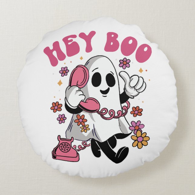 Hey Boo - Groovy Ghost Halloween  Rond Kussen (Achterkant)