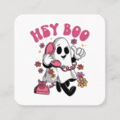 Hey Boo - Groovy Ghost Halloween Vierkante Visitekaartje (Voorkant)