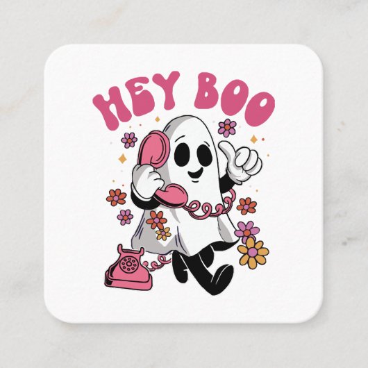 Hey Boo - Groovy Ghost Halloween Vierkante Visitekaartje (Voorkant)