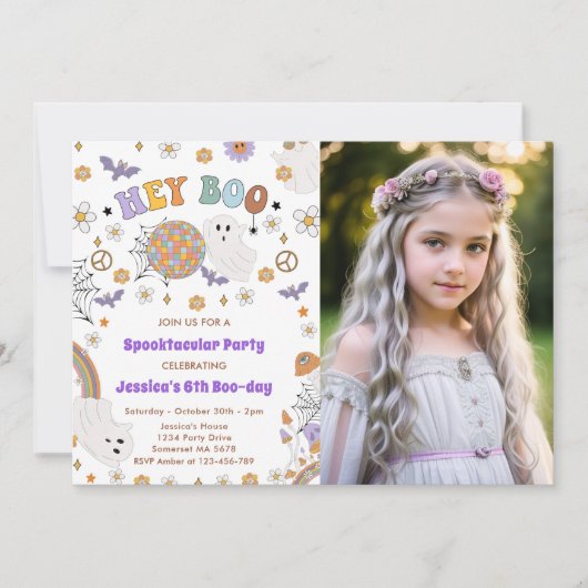 Hey Boo Groovy Halloween 6e verjaardag foto Kaart (Voorkant)
