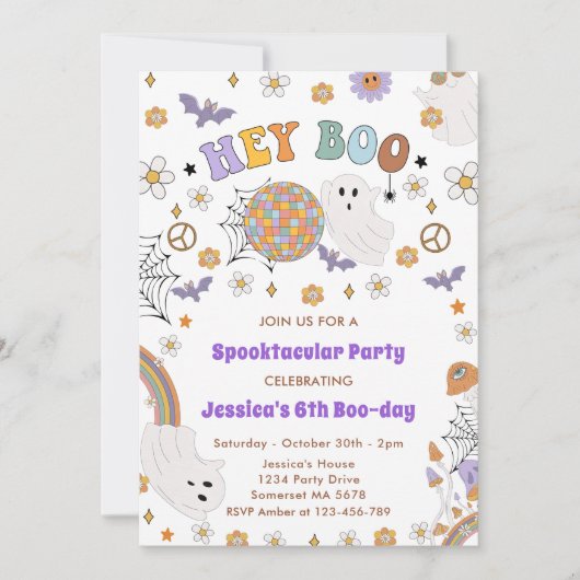 Hey Boo Groovy Halloween 6e verjaardag Kaart (Voorkant)