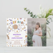 Hey Boo Groovy Halloween Baby shower Foto Kaart (Staand voorkant)