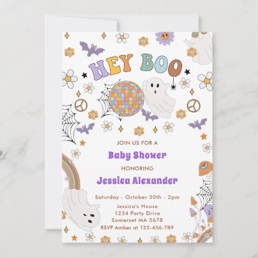 Hey Boo Groovy Halloween Baby shower Kaart (Voorkant)