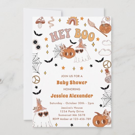 Hey Boo Groovy HalloweenLeuke Ghost Baby shower Kaart (Voorkant)