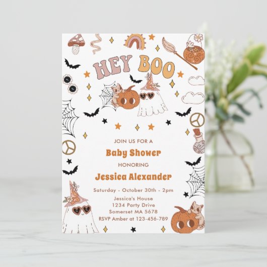 Hey Boo Groovy HalloweenLeuke Ghost Baby shower Kaart (Staand voorkant)