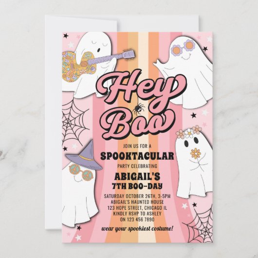 Hey Boo Groovy Retro Roze Halloween Meisje Verjaar Kaart (Voorkant)