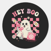 Hey Boo Groovy Schattige Ghost Funny Halloween Vro Ronde Sticker (Voorkant)