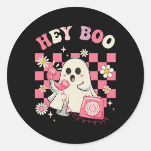 Hey Boo Groovy Schattige Ghost Funny Halloween Vro Ronde Sticker