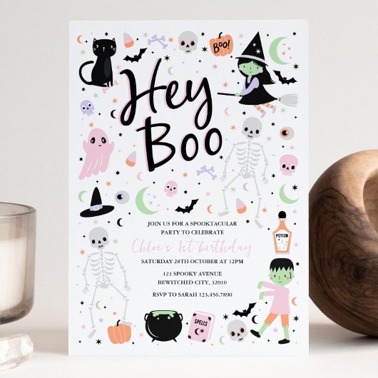 Hey Boo Halloween 1e verjaardag uitnodiging