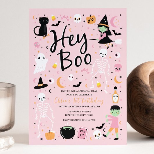 Hey Boo Halloween 1e verjaardag uitnodiging