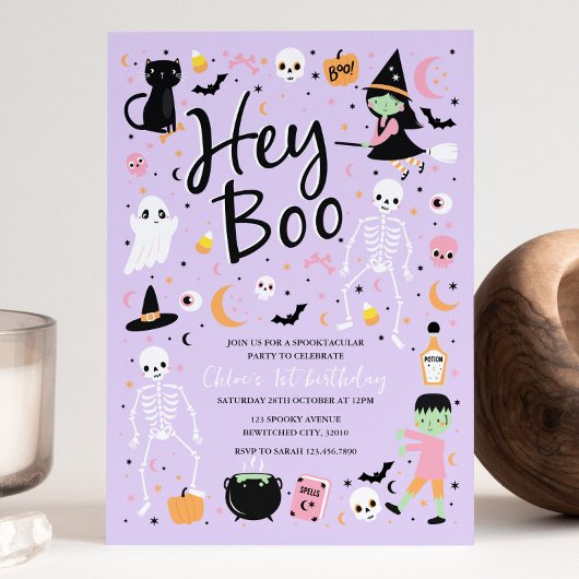 Hey Boo Halloween 1e verjaardag uitnodiging