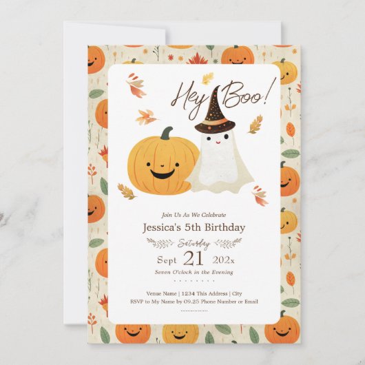 Hey Boo Halloween 5e verjaardagsuitnodiging Kaart (Voorkant)