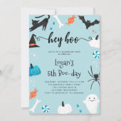 Hey Boo Halloween Birthday Blue Invitation Kaart (Voorkant)