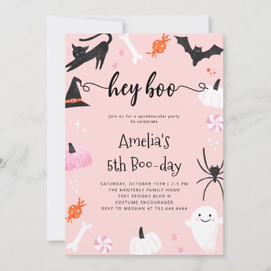 Hey Boo Halloween Birthday Uitnodiging (Voorkant)
