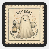 Hey Boo Halloween Ghost Lantern Vierkante Sticker (Voorkant)