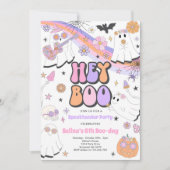 Hey Boo Halloween Groovy Cute Ghost Birthday Party Kaart (Voorkant)