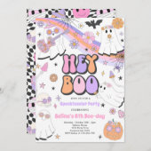 Hey Boo Halloween Groovy Cute Ghost Birthday Party Kaart (Voorkant / Achterkant)