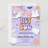 Hey Boo Halloween Groovy Cute Ghost Birthday Party Kaart (Voorkant)