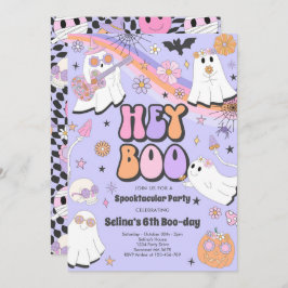 Hey Boo Halloween Groovy Cute Ghost Birthday Party Kaart