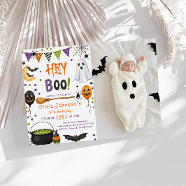 Hey Boo Halloween Groovy Geest Verjaardagsfeestje Kaart