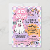 Hey Boo Halloween Groovy Ghost Verjaardagsfeestje Kaart (Voorkant)