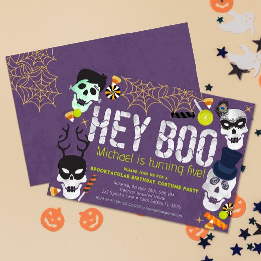 Hey Boo Halloween Kostuum Verjaardag Uitnodigen Kaart