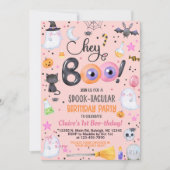 Hey boo Halloween meisje verjaardag uitnodigen ELK Kaart (Voorkant)