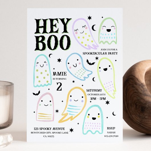Hey Boo Halloween Pastel Ghost Uitnodiging voor ve