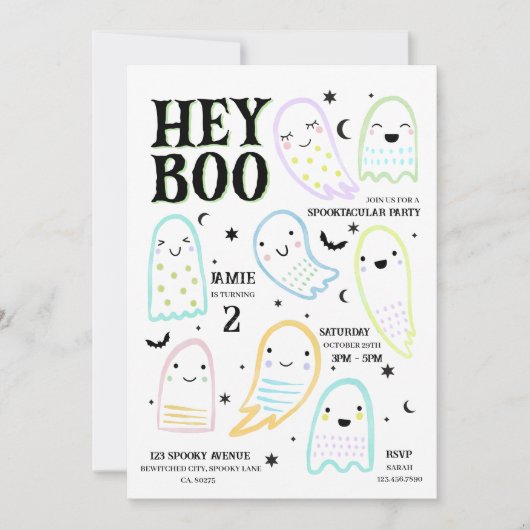 Hey Boo Halloween Pastel Ghost Uitnodiging voor ve (Voorkant)
