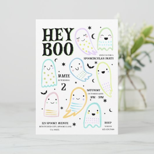 Hey Boo Halloween Pastel Ghost Uitnodiging voor ve (Staand voorkant)