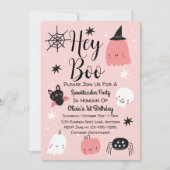 Hey Boo Halloween Pink Ghost 1st Birthday Kaart (Voorkant)