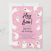Hey Boo Halloween Pink Ghost Birthday Kaart (Voorkant)