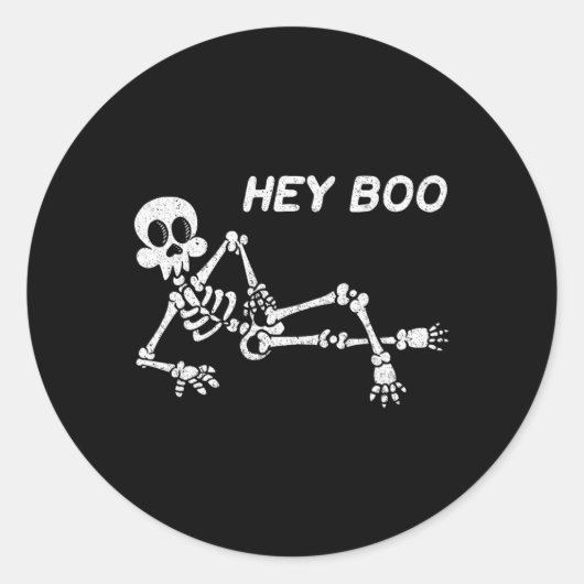 Hey Boo Halloween Shirt Schattige Skeleton Funny H Ronde Sticker (Voorkant)