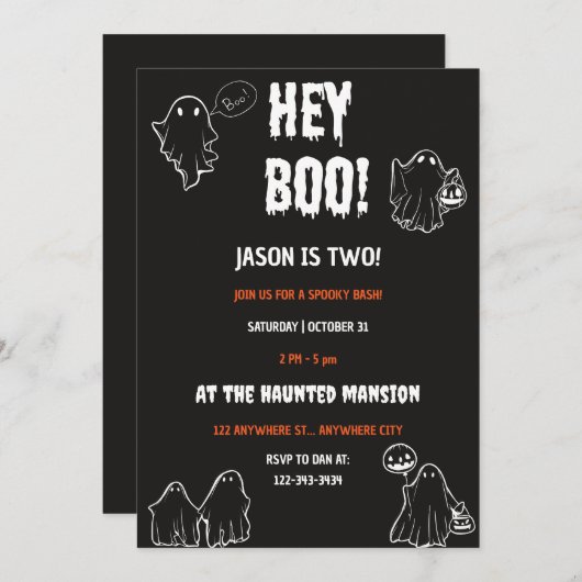 Hey Boo Halloween Verjaardagsfeestje Kaart (Voorkant / Achterkant)