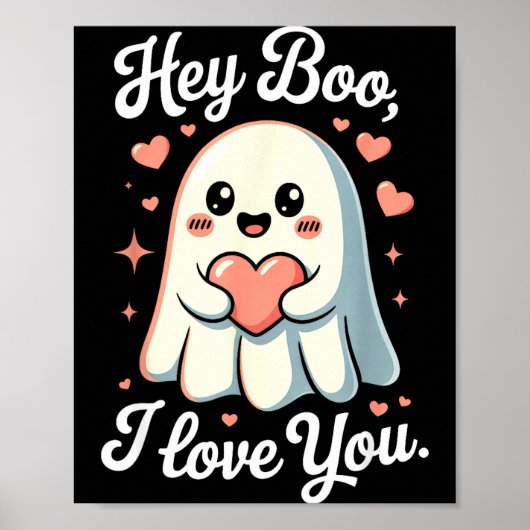 Hey Boo I Love You Cute Ghost Heart Valentine Coup Poster (Voorkant)